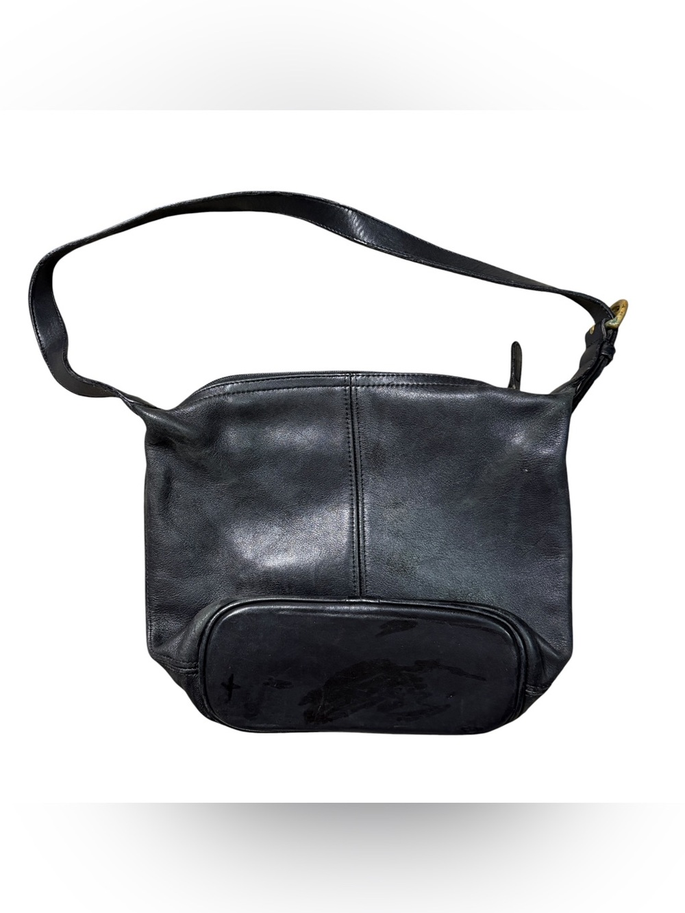 Vintage Coach Black Leather Crossbody Shoulder Bag Brass Hardware